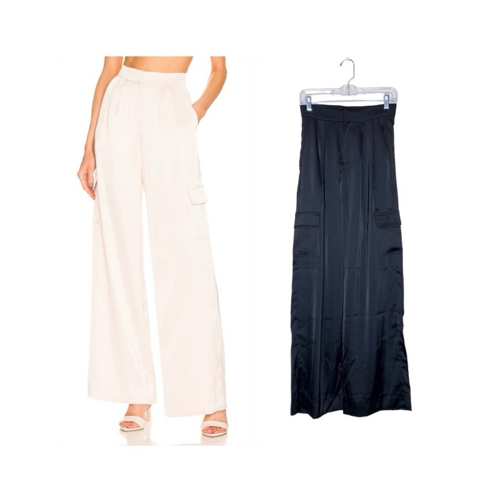 NEW NONchalant Label Perri Satin Wide Leg Cargo Pant (Sz S) High Rise Black